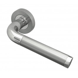 Twin Finish Designer Lever on Rose Jedo Door Handles in Polished Chrome & Satin Chrome- JV430PCSC