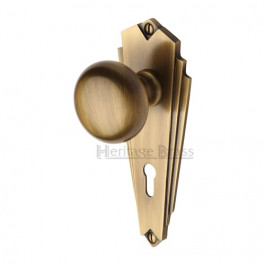 Heritage Brass Art Deco Broadway Sprung Mortice Knob Antique Brass