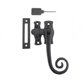 JAB19L - Curly Hook And Locking Mortice Window Fastener - Black Antique