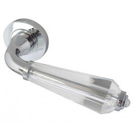 Fluted Glass Designer Lever On Rose Door Handle - Satin Chrome -Polished Chrome -JH5312