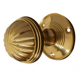 JV183M-PB Fluted Unsprung Mortice Knob on Round Rose Jedo Poilshed Brass