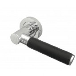 Ascot Paja Black Leather Designer Lever on Rose Door Handle - Polished Chrome & Satin Chrome-JV4010