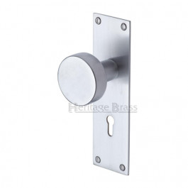 Heritage Brass Orbit Sprung Mortice Knob On Back Plate Satin Chrome