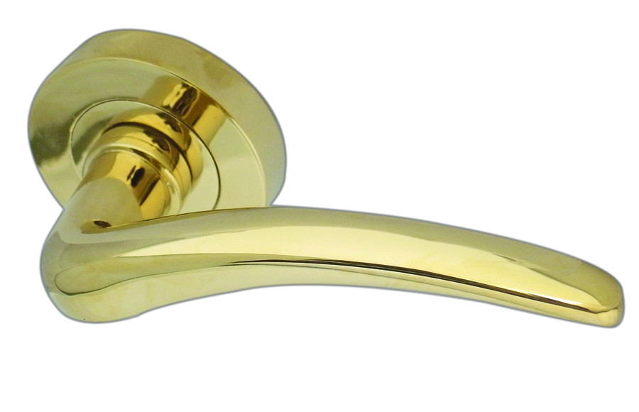 Gull Designer Lever on Rose Jedo Door Handle - PVD- Polished Brass-JV420