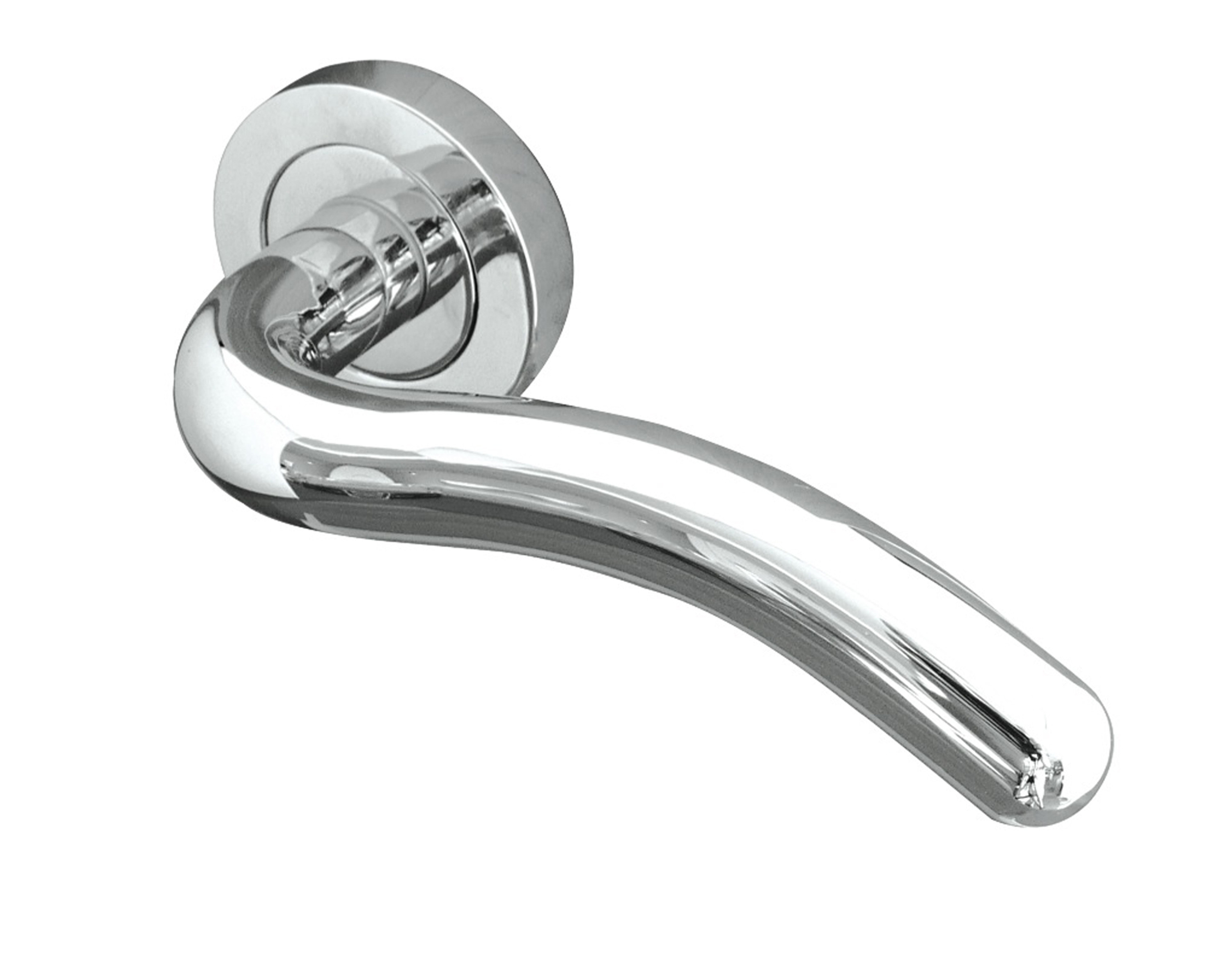 Flow Paja Designer Lever on Rose Door Handle - Polished Chrome & Satin Chrome-JV630