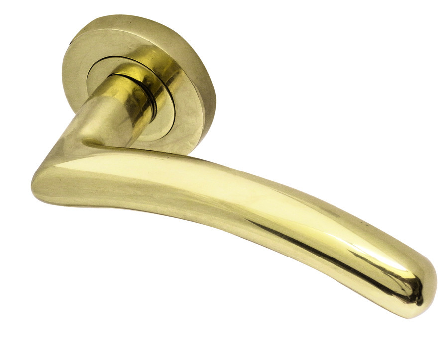 Mailand Designer Lever on Rose Jedo Door Handles - Polished Brass-JV710PVD