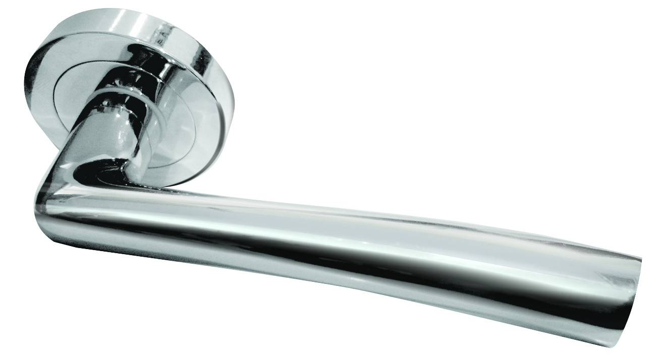 Opal Designer Lever on Rose Door Handle - Polished Chrome & Satin Chrome-JV844