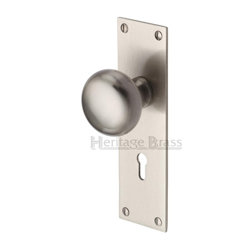 Heritage Brass Balmoral Sprung Mortice Knob On Back Plate Satin Nickel