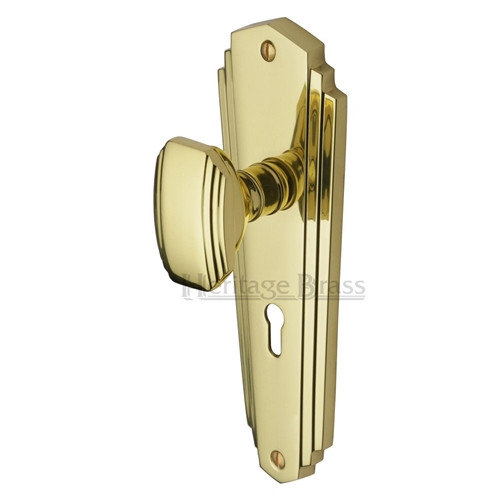 Heritage Brass Art Deco Charlston Sprung Mortice Knob Polished Brass