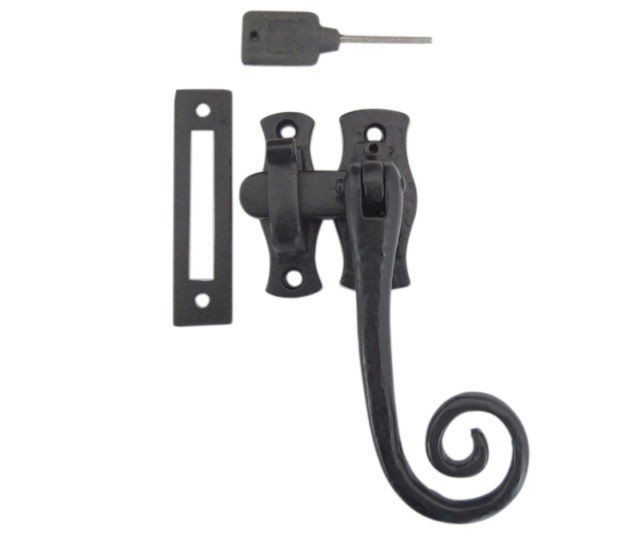 JAB19L - Curly Hook And Locking Mortice Window Fastener - Black Antique