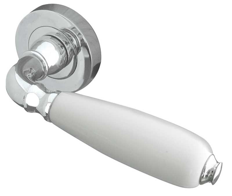 Oxford White China Lever on Rose Door Handle-Polished/chrome-JC6002PC