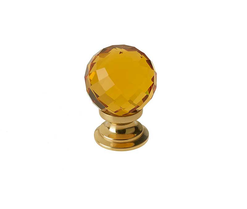 JH1256 Amber Coloured Glass Faceted Cupboard Knobs Jedo Polished Brass