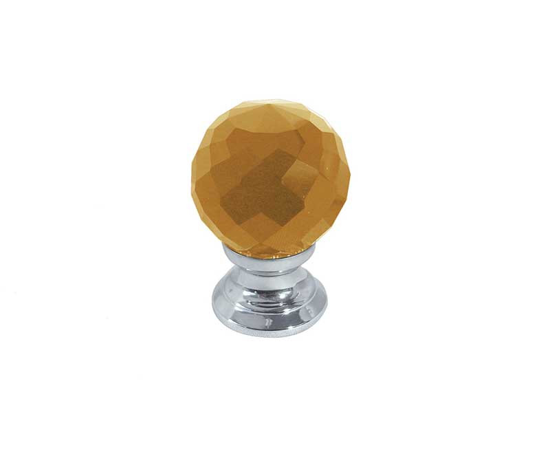 JH1256 Amber Coloured Glass Faceted Cupboard Knobs Jedo Polished Chrome