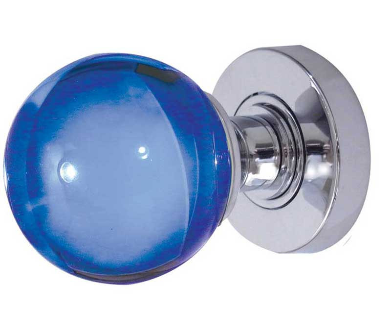 JH5207 Blue Coloured Plain Ball Glass Sprung Mortice Knob Furniture Jedo