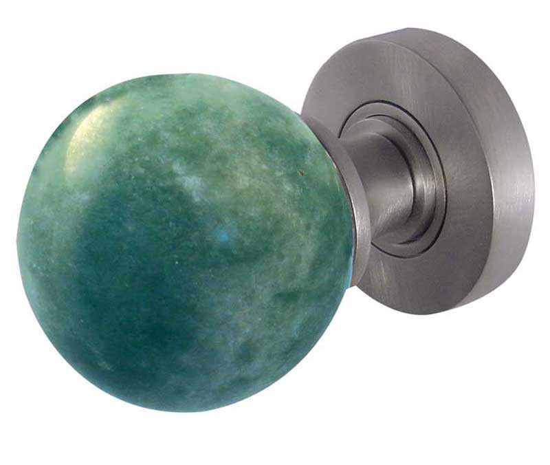 JH5212-SC Jade Green Marble Sprung Mortice Knobs Jedo Satin Chrome