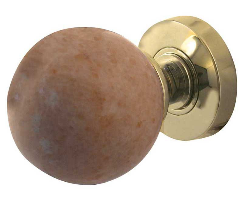 JH5213-PB Sunset Red Marble Sprung Mortice Knobs Jedo Polished Brass
