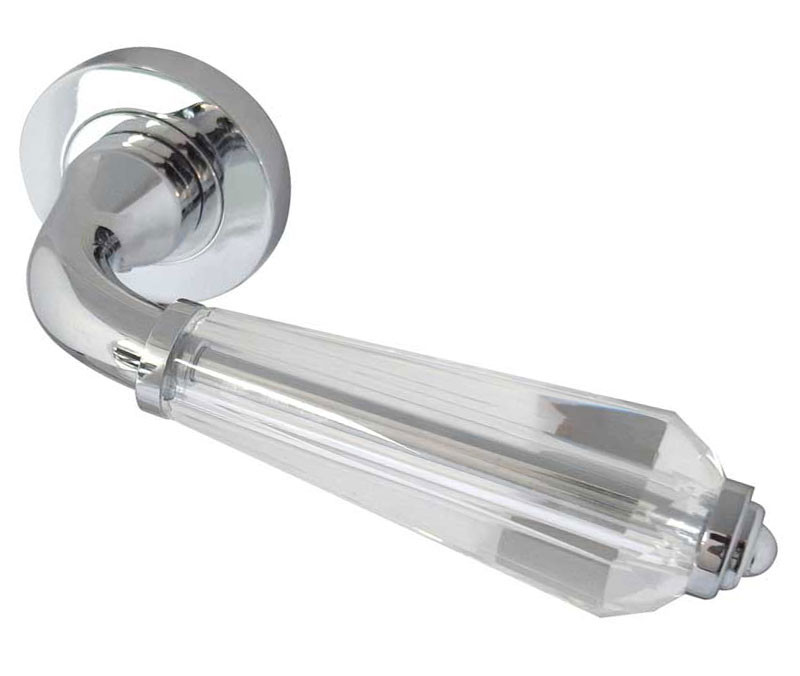 Fluted Glass Designer Lever On Rose Door Handle - Satin Chrome -Polished Chrome -JH5312