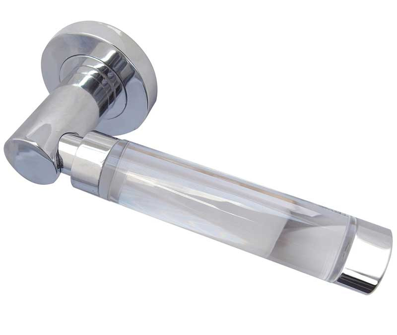 JH5314 Milo Glass Designer Lever on Rose- Polished Chrome & Satin Chrome