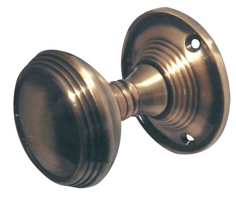 JV181M-AB Lined Unsprung Mortice Knob on Round Rose Jedo Antique Brass