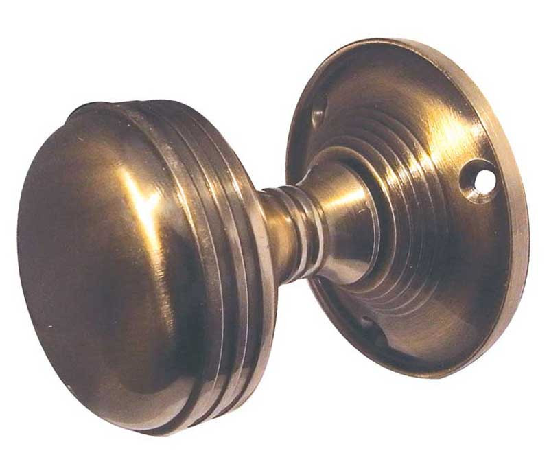 JV182M-AB Ringed Unsprung Mortice Knob on Round Rose Jedo Antique Brass