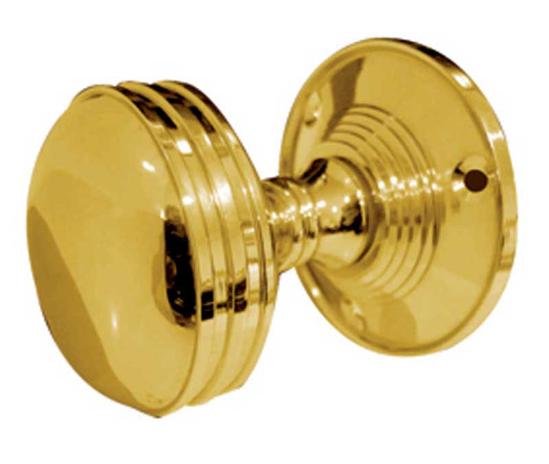 JV182M-PB Ringed Unsprung Mortice Knob on Round Rose Jedo Polished Brass