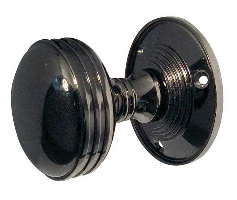 JV182M-PBN Ringed Unsprung Mortice Knob on Round Rose Jedo Polished Black Nickel