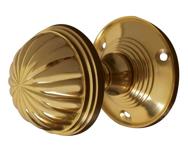 JV183M-PB Fluted Unsprung Mortice Knob on Round Rose Jedo Poilshed Brass