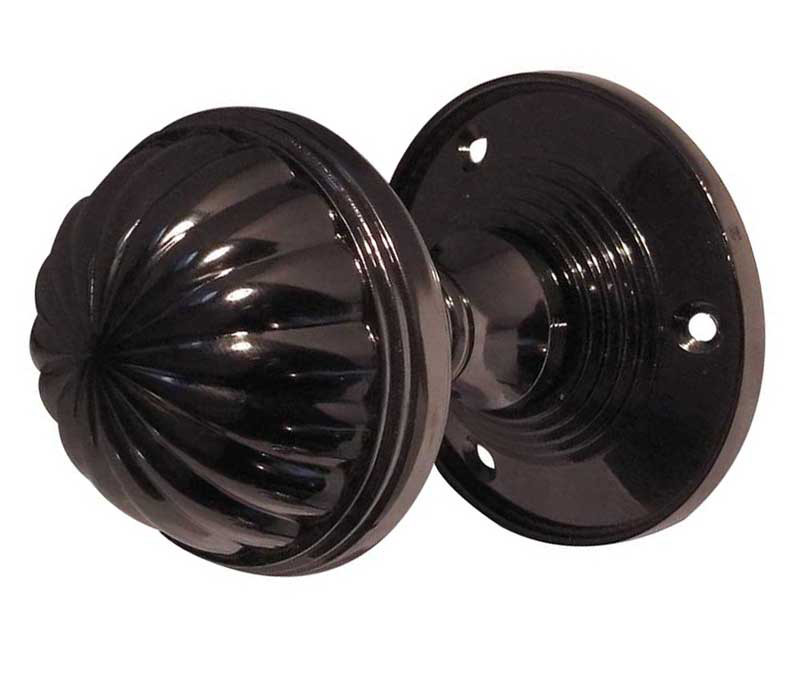 JV183M-PBN Fluted Unsprung Mortice Knob on Round Rose Jedo Polished Black Nickel