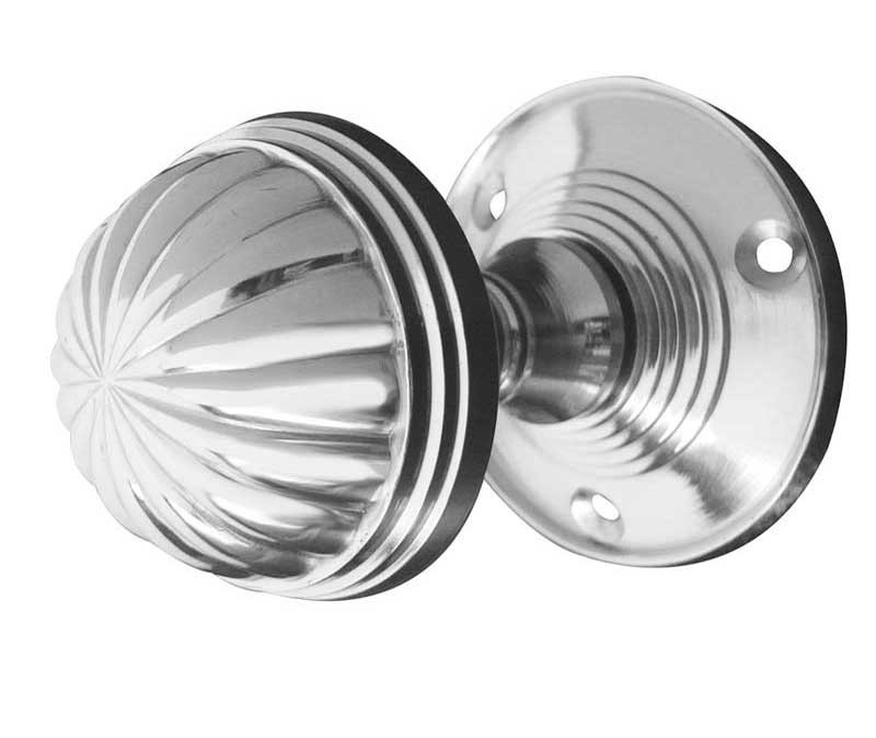 JV183M-PC Fluted Unsprung Mortice Knob on Round Rose Jedo Poilshed Chrome