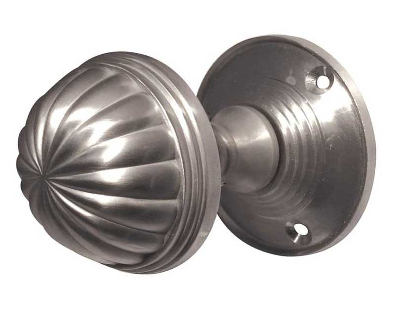 JV183M-SC Fluted Unsprung Mortice Knob on Round Rose Jedo Satin Chrome