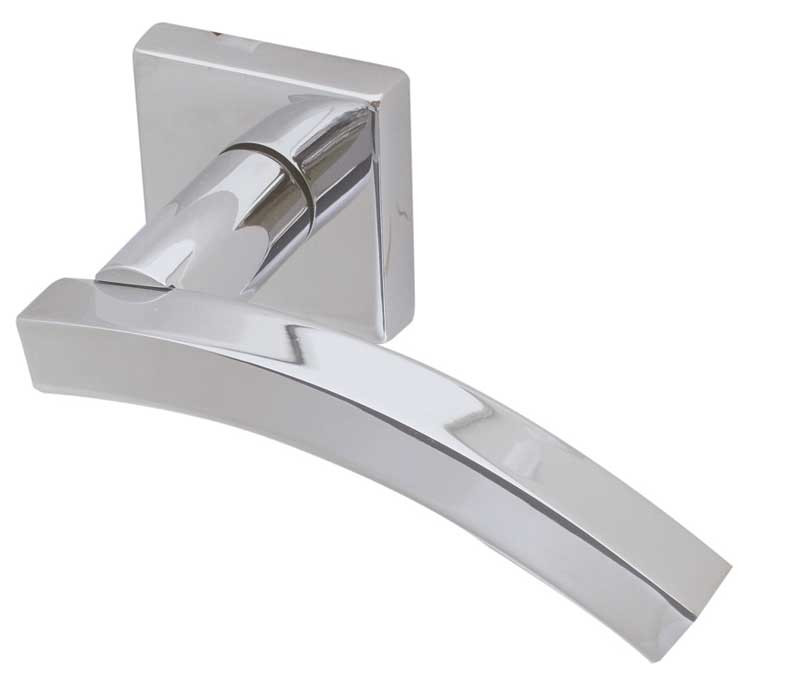 Kubus Paja Curved Designer Lever on Square Rose Door Handle - Polished Chrome & Satin Chrome and Dark Bronze-JV4002