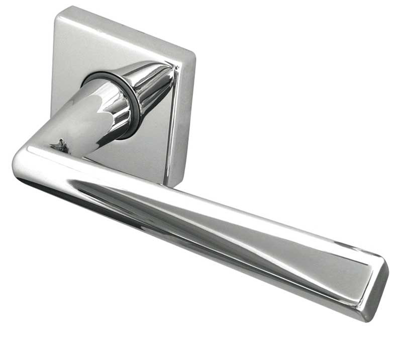 Rambo Reguitti Designer Lever on Square Rose Door Handle - Polished Chrome & Satin Chrome-JV409