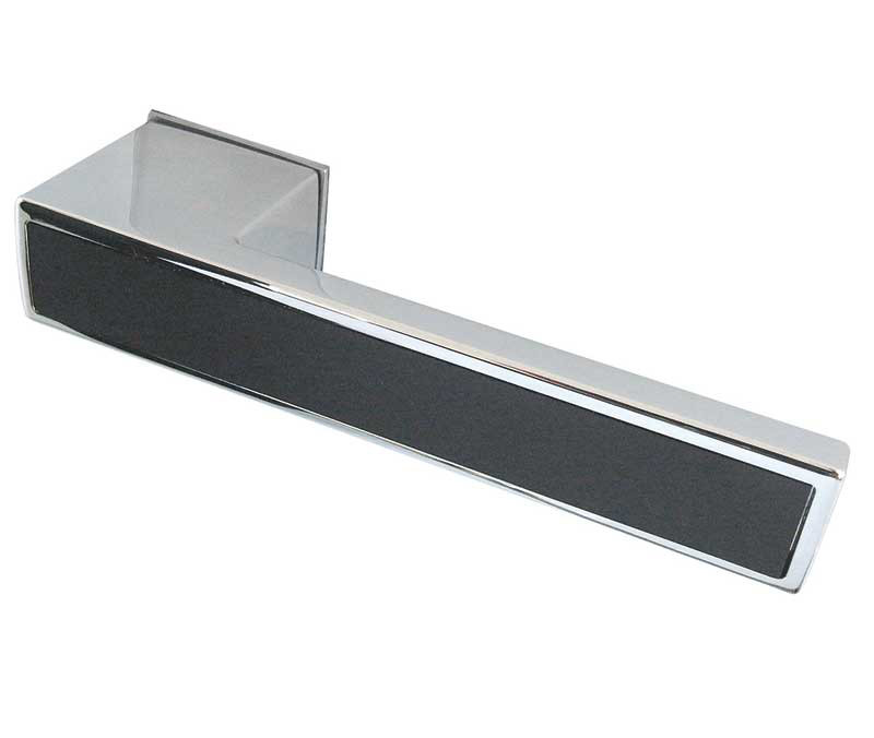 Ebony Reguitti Designer Lever on Square Rose Door Handle - Polished Chrome & Satin Chrome-JV425