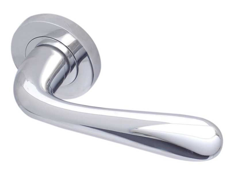 Classic Reguitti Designer Lever on Rose Door Handle - Polished Chrome & Satin Chrome-JV440