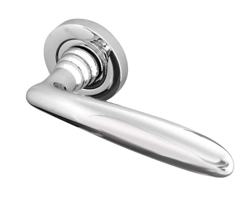 Arc Reguitti Designer Lever on Rose Door Handle- Satin Chrome & Polished Chrome-JV450