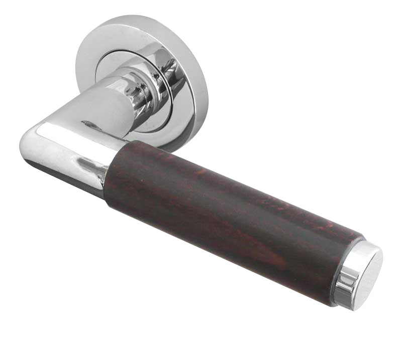 Cuba Reguitti Dark wood Designer Lever on Rose Door Handle-Polished Chrome,Satin Chrome & Polished Brass-JV455D