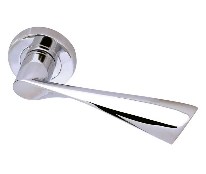 Twirl Designer Lever on Rose Door Handle Lever - Polished Chrome-Satin Chrome-Polished Brass-Duel finish Polished chrome/Satin Chrome