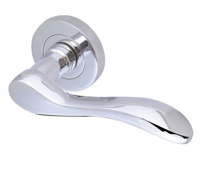 Turin Designer Lever on Rose Door Handle - Polished Chrome,Satin Chrome,Polished Brass,Rustic & Bronze Finish-JV550