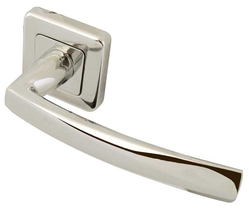 Mariani Baleno Designer Lever on Square Rose Door Handle- Polished Chrome & Satin Chrome-JV595