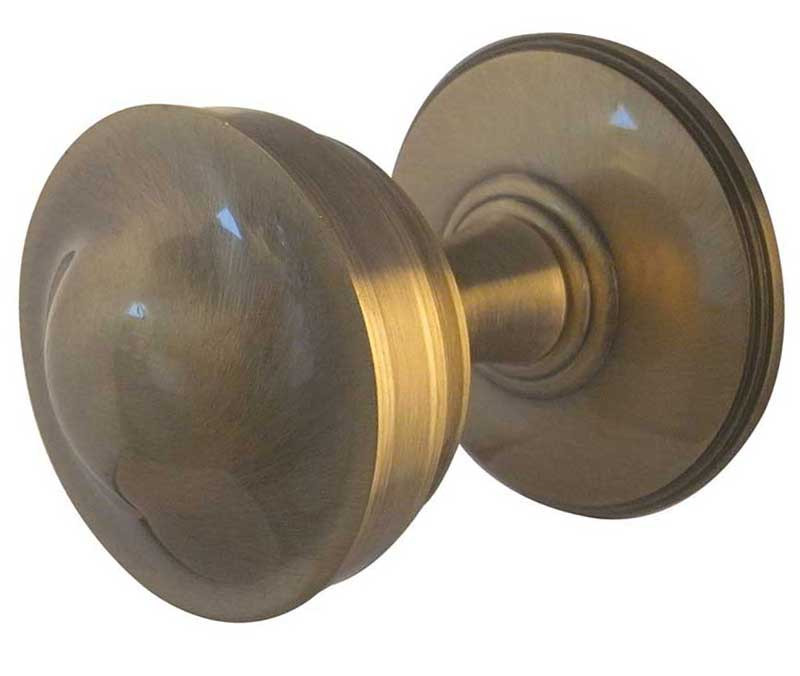 JV67-AB Crown Unsprung Mortice Knob on Round Rose, Jedo Antique Brass