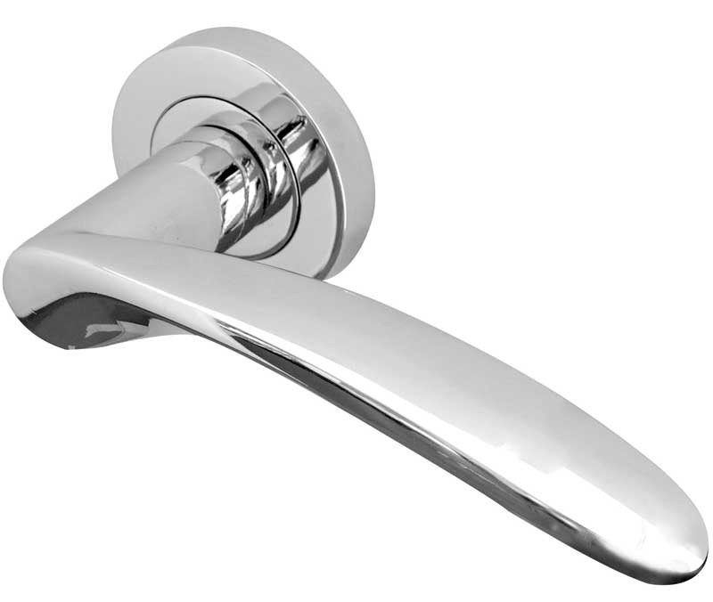 Monaco Designer Lever on Rose Door Handle -Polished Chrome-Satin Chrome- JV690