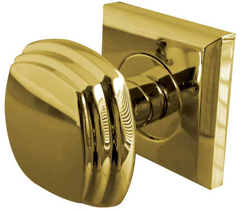 JV74-PB Art Deco Square Rose Mortice Door Knobs Jedo Polished Brass