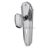 Heritage Brass Art Deco Charlston Sprung Mortice Knob Polished Chrome