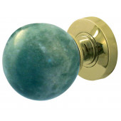 JH5212-PB Jade Green Marble Sprung Mortice Knobs Jedo Polished Brass