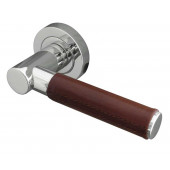 Ascot Paja Brown Leather Designer Lever on Rose Door Handle - Polished Chrome & Satin Chrome-JV4006