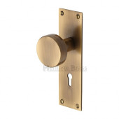 Hertiage Brass Orbit Sprung Mortice Knob On Back Plate Antique Brass