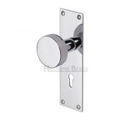 Heritage Brass Orbit Sprung Mortice Knob On Back Plate Polished Chrome