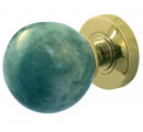 JH5212-PB Jade Green Marble Sprung Mortice Knobs Jedo Polished Brass